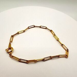 7" 23k Gold plated stamped yellow gold paper-clip(?) link bracelet!
